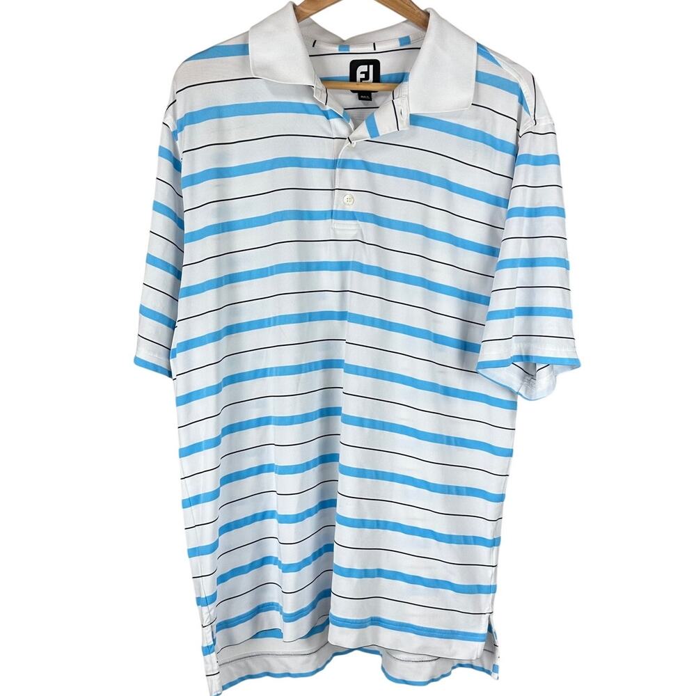 Footjoy Men's Striped Golf Polo Size Large Blue/White Excellent Used Condition